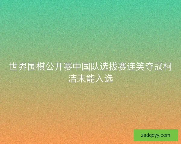 世界围棋公开赛中国队选拔赛连笑夺冠柯洁未能入选